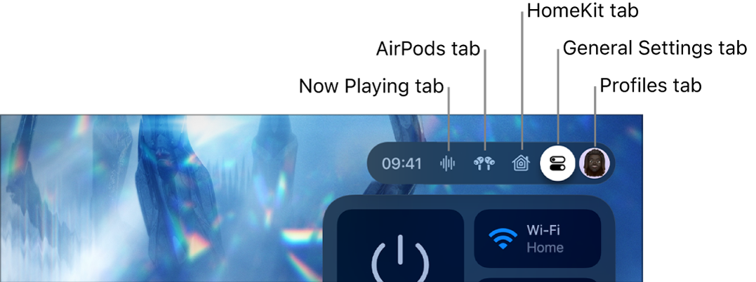 Illustration showing tabs in Control Centre