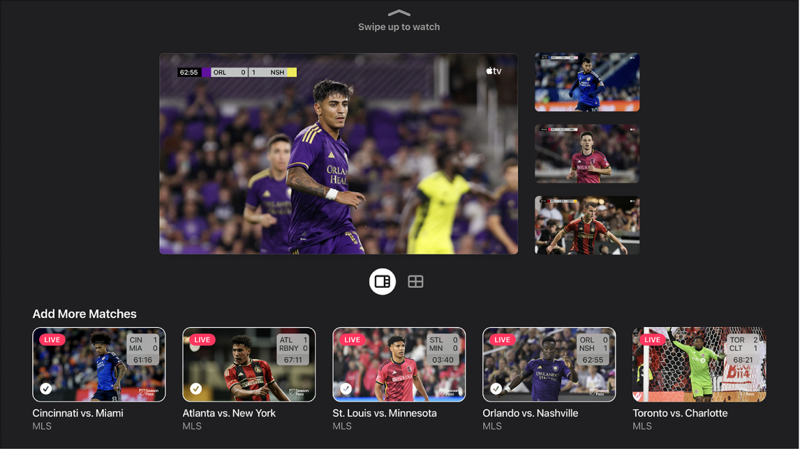 Screen showing Multiview layout options