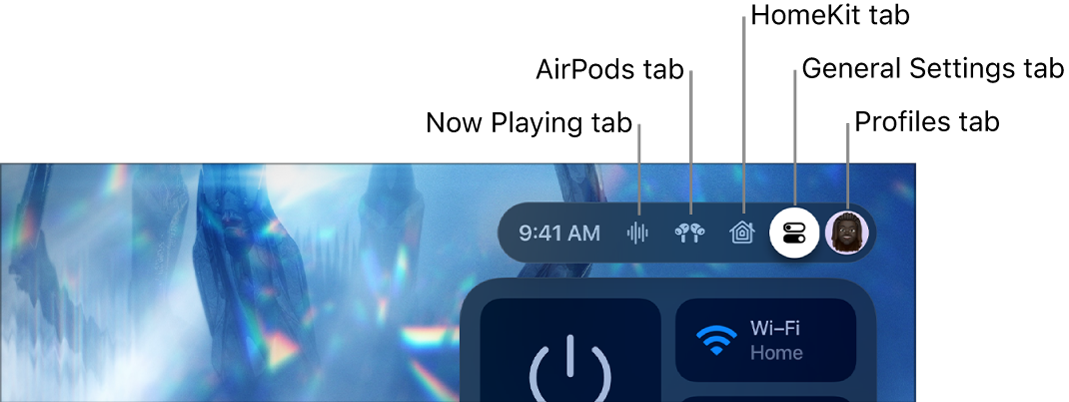 Illustration showing tabs in Control Center