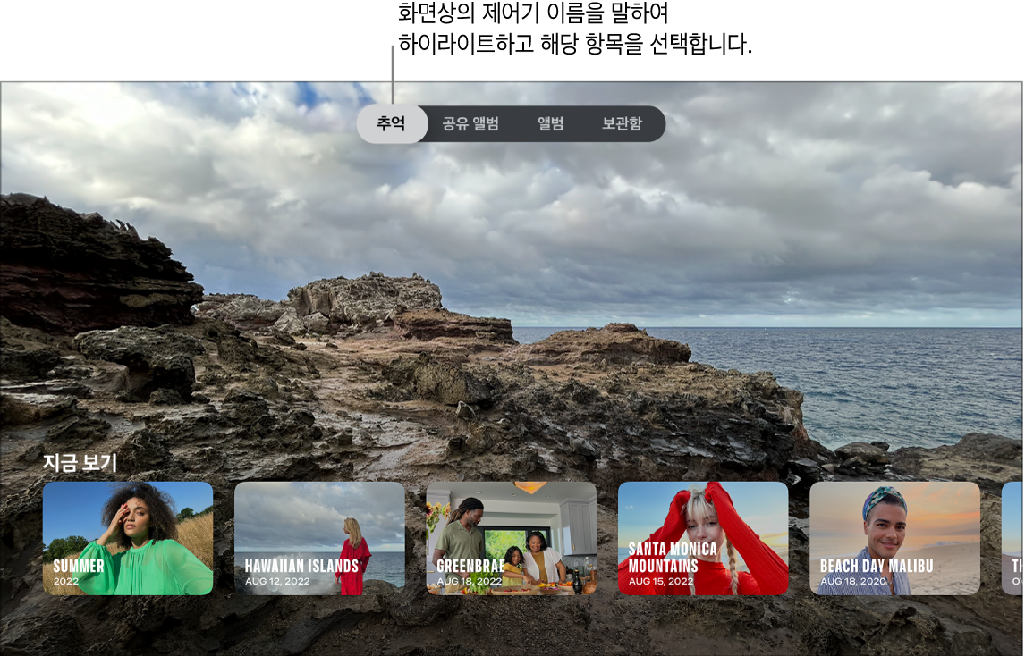 요청할 수 있는 메뉴 쿼리가 표시된 사진 앱 화면