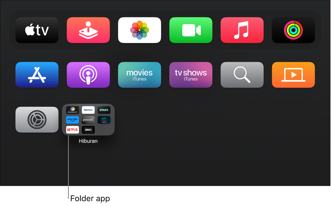 Skrin Utama menunjukkan folder app