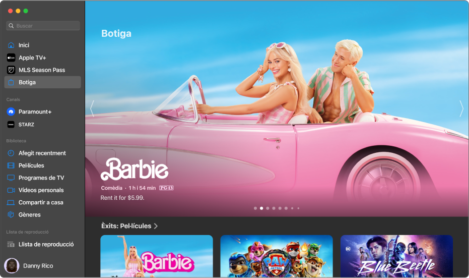 Pantalla amb la botiga a l’app Apple TV.