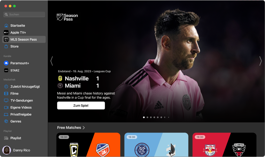Bildschirm zeigt den MLS Season Pass