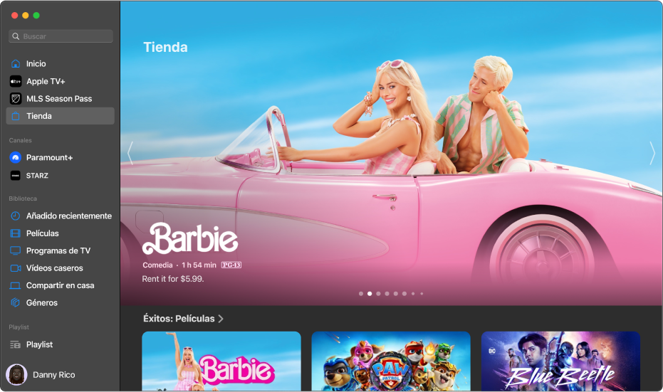 Pantalla en la que se muestra Tienda en la app Apple TV.