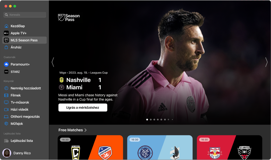Az MLS Season Passt megjelenítő képernyő