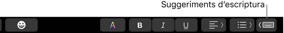 La Touch Bar, amb el botó per mostrar suggeriments d’escriptura a l’extrem dret.