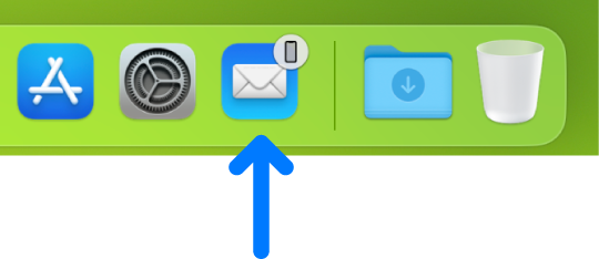  An app’s Handoff icon from iPhone in the Dock.