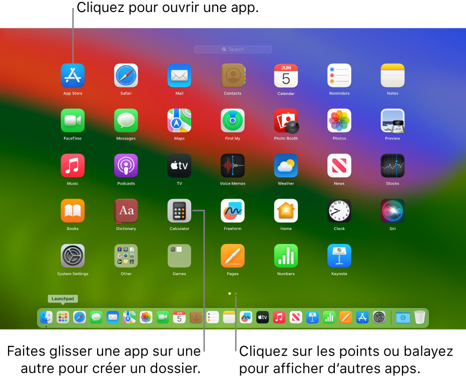 Launchpad affichant les apps que vous pouvez ouvrir.