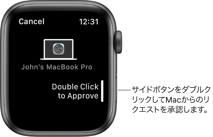 MacBook Proからの承認要求が表示されたApple Watch。