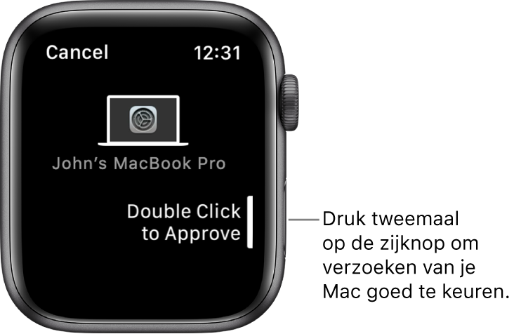 Apple Watch met een autorisatieverzoek van een MacBook Pro.
