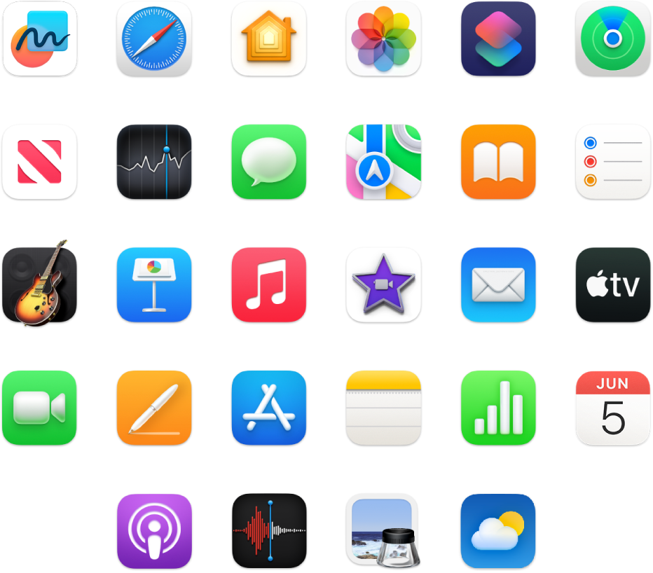 Значки приложений, входящих в macOS.
