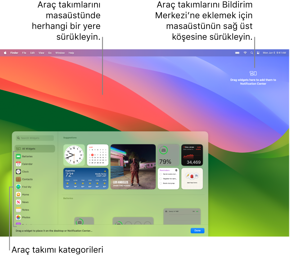 Solda araç takımı kategorilerinin listesini, sağda ise kullanılabilir araç takımlarını gösteren araç takımı galerisi.