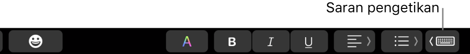 Touch Bar, dengan tombol untuk menampilkan saran pengetikan di ujung kanan.