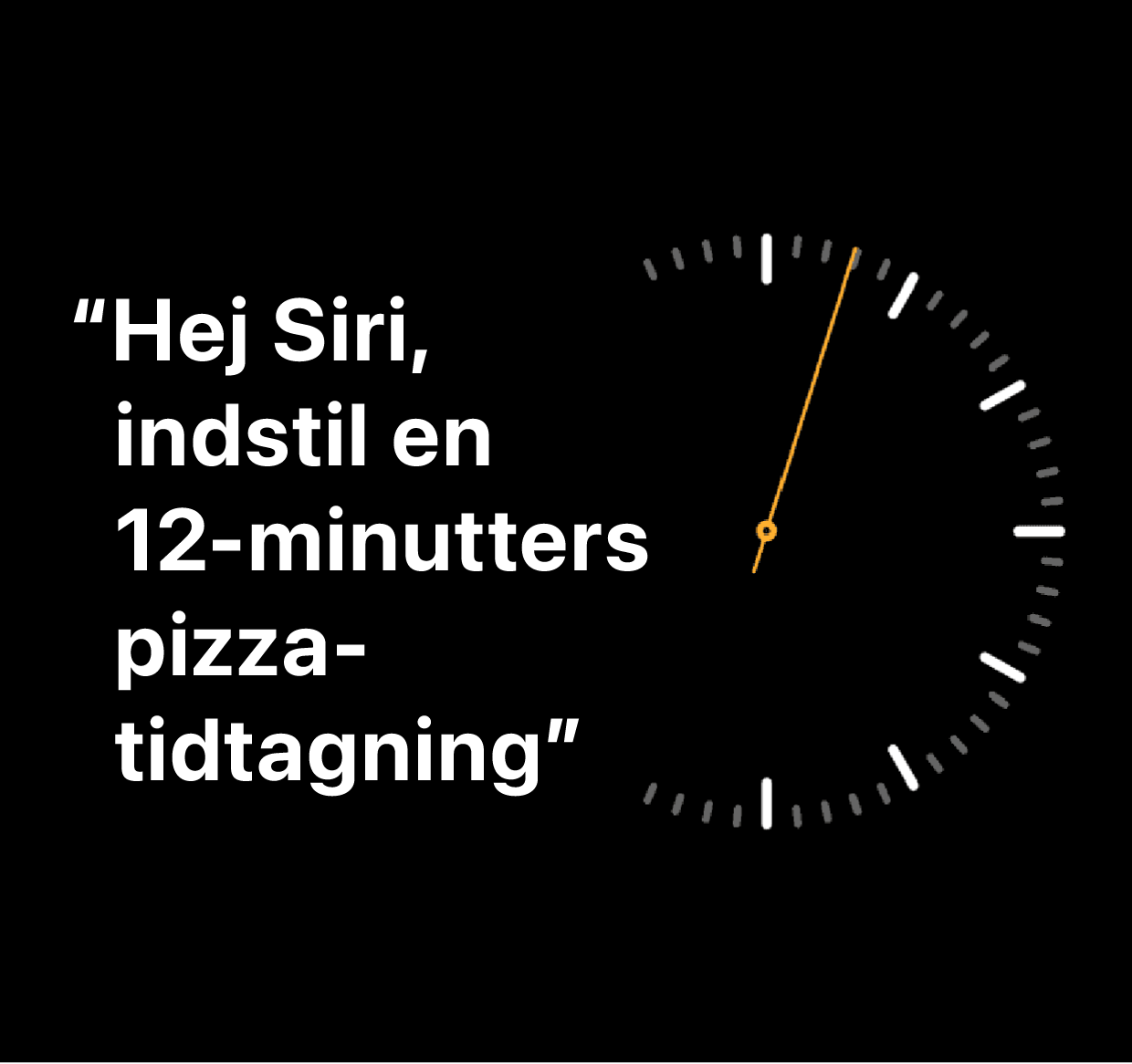 En illustration med ordene “Hej Siri, indstil en 12-minutters pizza-tidtagning”.