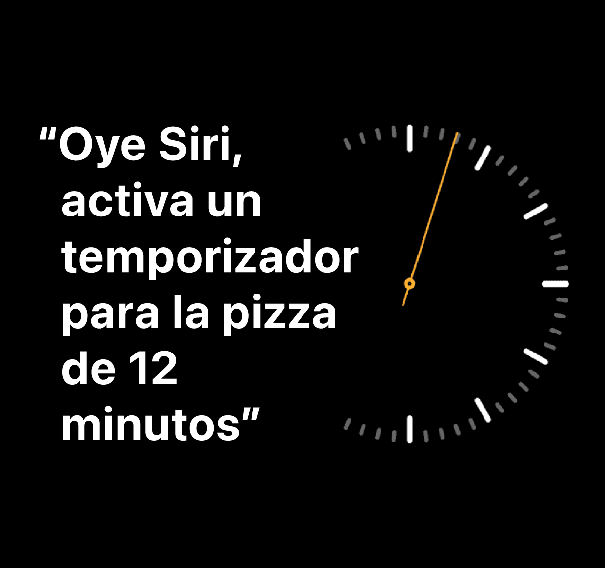 Ilustración de la frase “Oye Siri, activa un temporizador para la pizza de 12 minutos”.