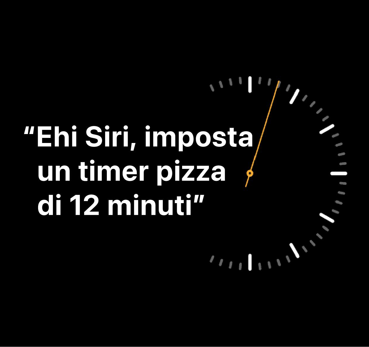Un'illustrazione delle parole “Ehi Siri, imposta un timer pizza di 12 minuti”.