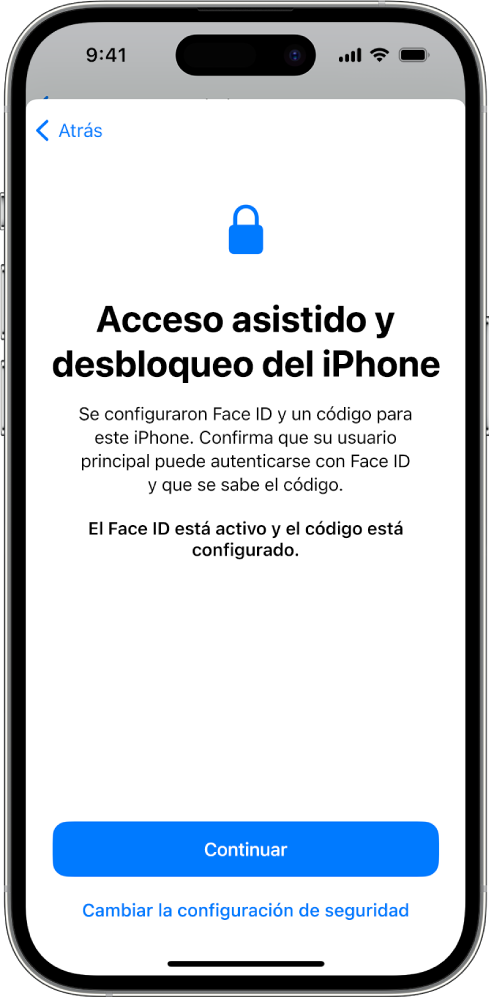 Un iPhone con una pantalla que solicita a la persona de apoyo de confianza que confirme que la persona que usará el dispositivo conoce su código.