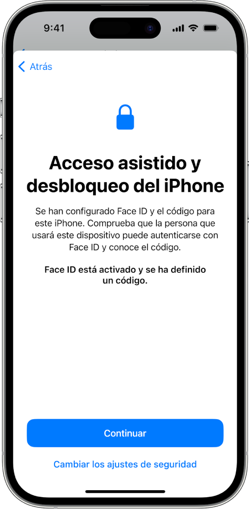 iPhone con una pantalla que solicita a la persona de confianza que confirme que la persona que va a usar el dispositivo conoce el código del dispositivo.