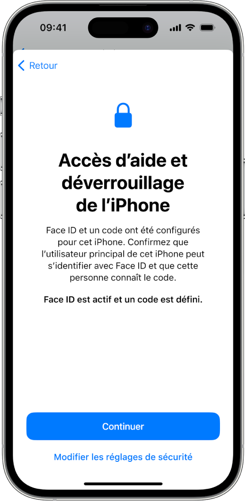 Un iPhone avec un écran demandant à la personne de confiance de confirmer que la personne qui utilise l’appareil connaît le code de l’appareil.