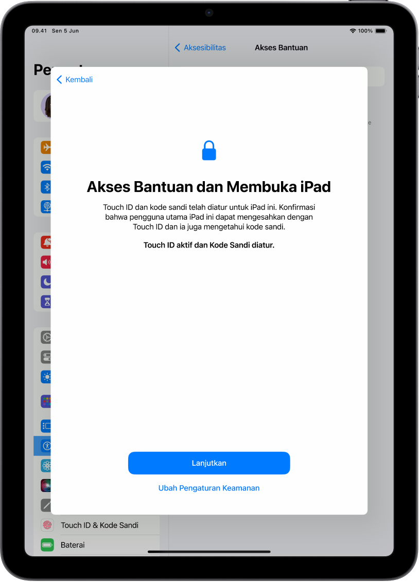iPad dengan layar yang meminta pendukung tepercaya untuk mengonfirmasi bahwa orang yang menggunakan perangkat mengetahui kode sandi perangkat.