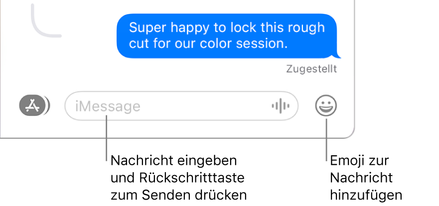 Eine Konversation im Fenster „Nachrichten“ mit dem Nachrichtenfeld unten im Fenster.