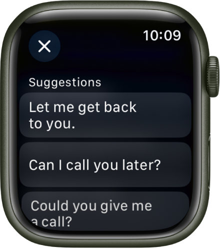 The Mail app showing three smart replies.