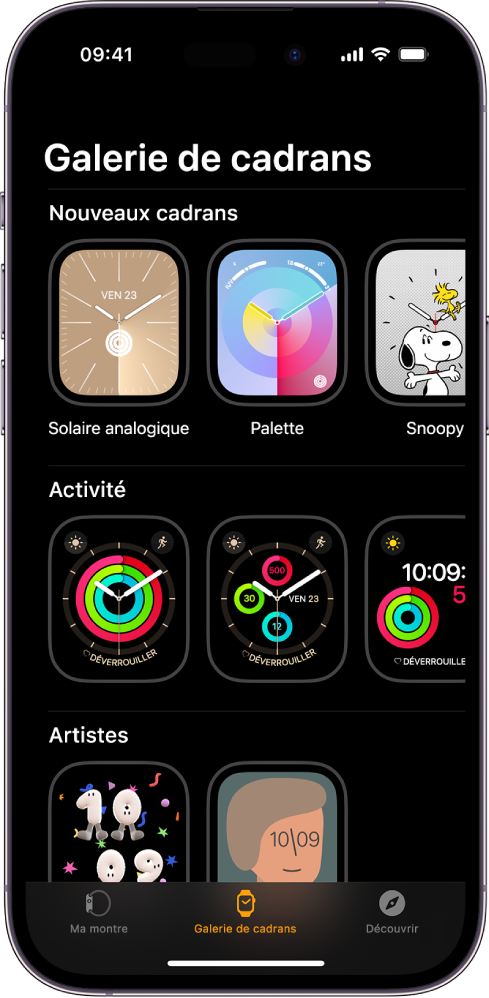 Explorer la galerie de cadrans sur l Apple Watch Assistance