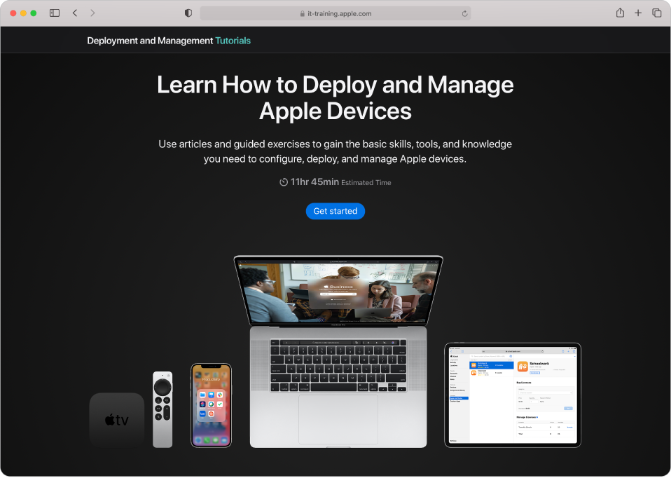 The web page showing the Deployment and Management Tutorials.
