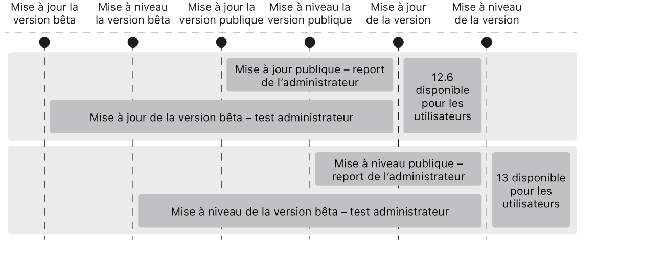 Un diagramme qui illustre comment un administrateur peut reporter les mises à niveau et les mises à jour du système d’exploitation.