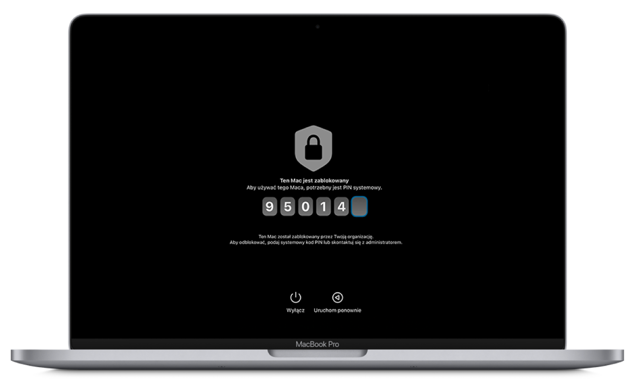 Mac wyświetlający informację o blokadzie recoveryOS.