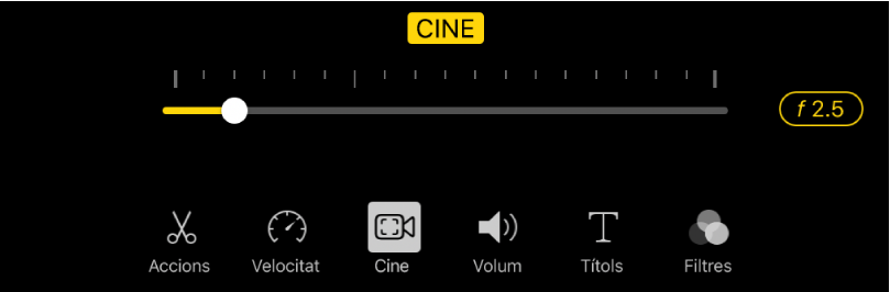 El regulador “Profunditat de camp”, disponible quan es toca el botó Cine.