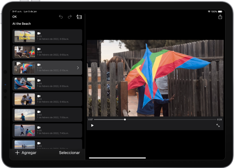 Un proyecto de película mágica en iMovie en el iPad.
