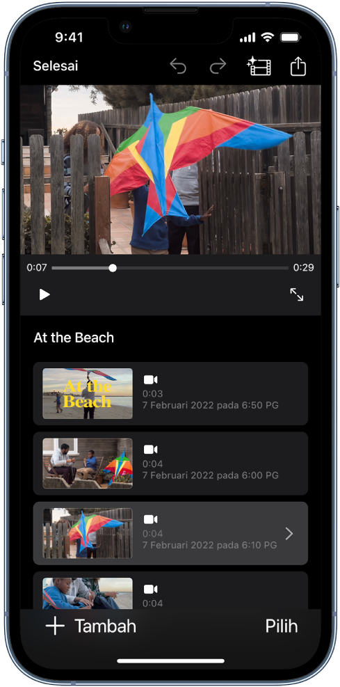 Projek Filem Ajaib dalam iMovie pada iPhone.