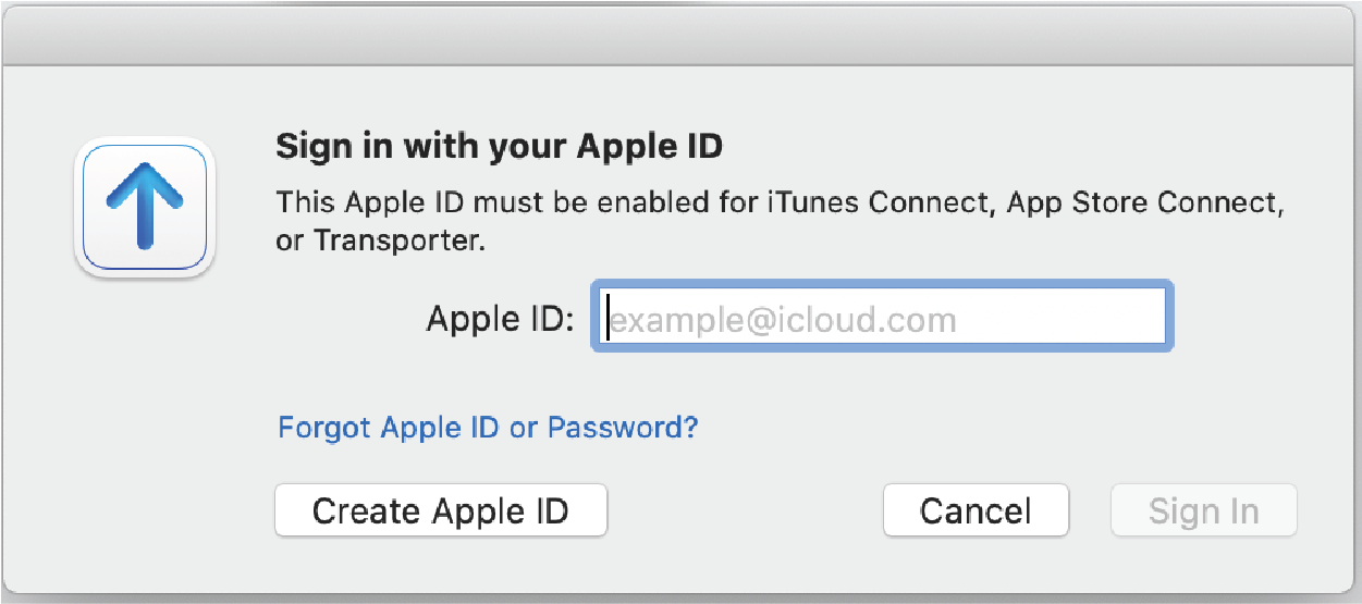 Sign In window; including Apple ID field.