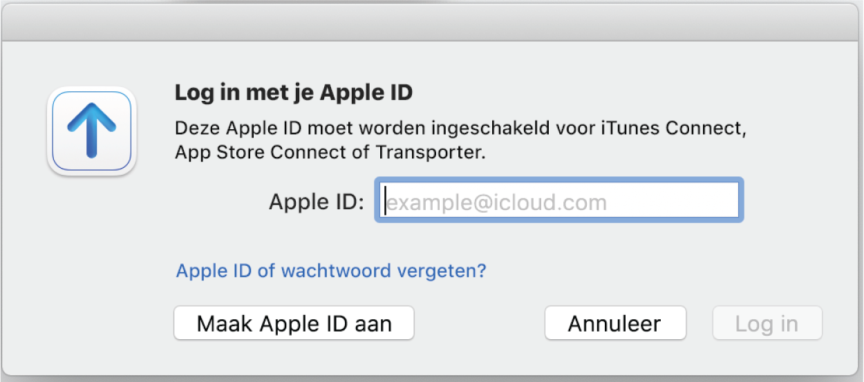 Inlogvenster met veld 'Apple ID'.