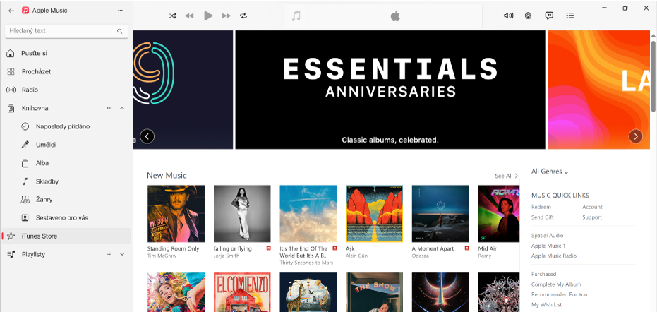 Hlavní okno iTunes Storu: na bočním panelu je zvýrazněná položka iTunes Store