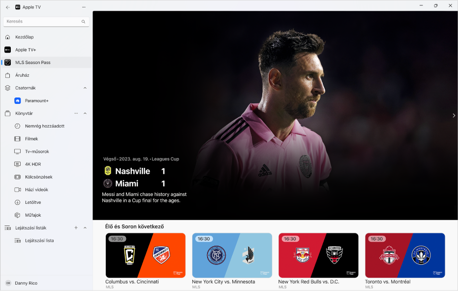 Az MLS Season Passt megjelenítő képernyő