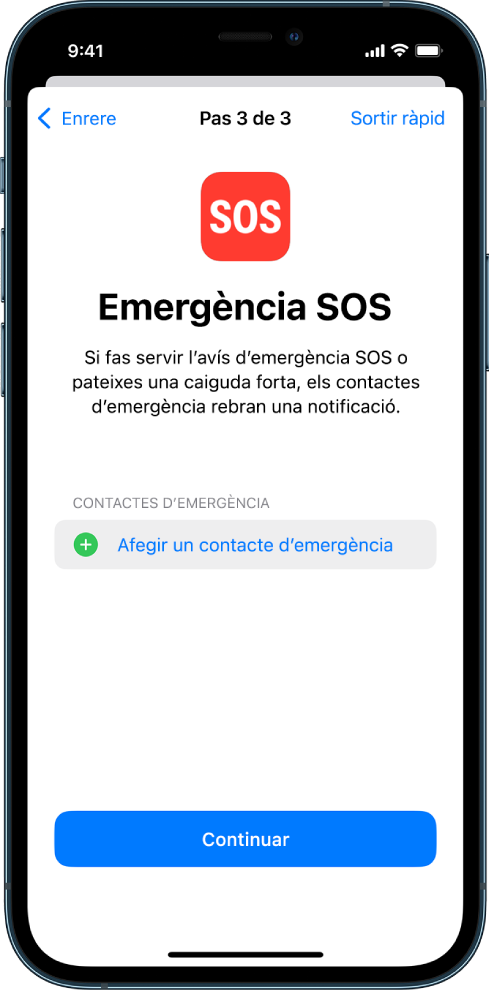 Dues pantalles de l’iPhone que inclouen la pantalla de la funció “Emergència SOS” i la pantalla per actualitzar el codi del dispositiu.