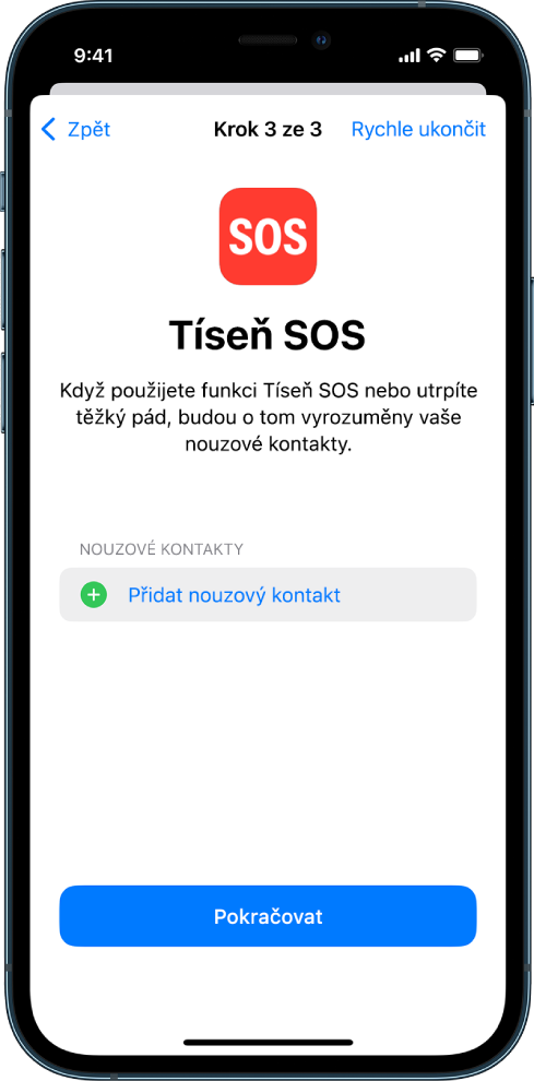 Dva displeje iPhonu s obrazovkou Tíseň SOS a s obrazovkou aktualizace přístupového kódu k zařízení