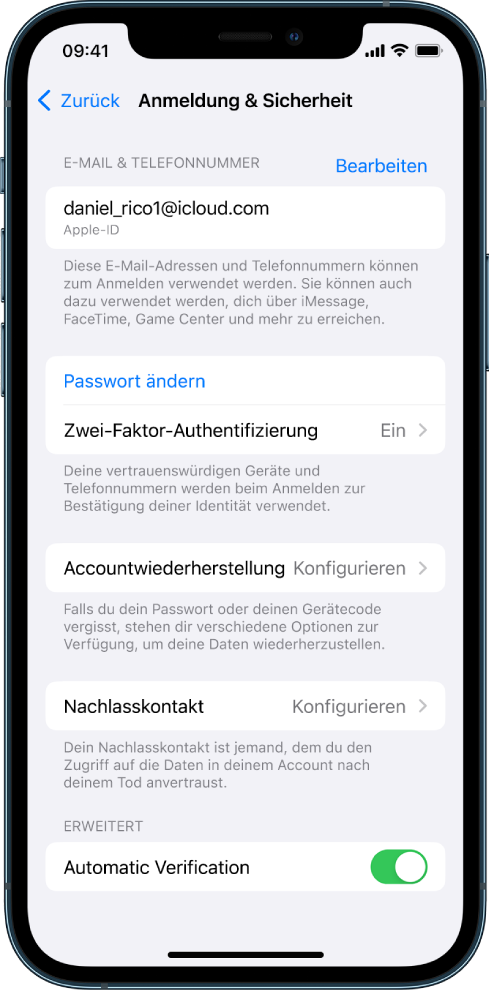 Ein iPhone-Bildschirm mit deaktivierter Zwei-Faktor-Authentifizierung.