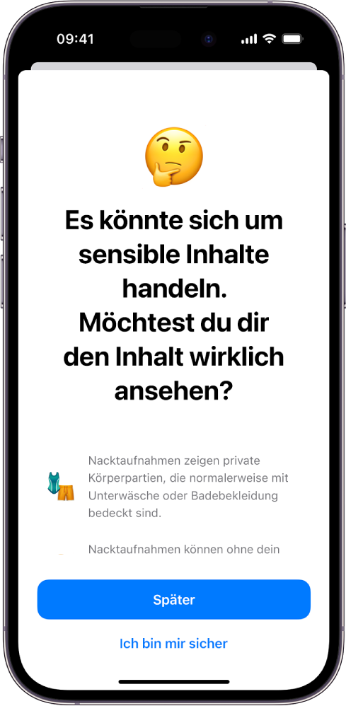Ein iPhone mit dem Bildschirm „Warnung vor sensiblen Inhalten“.