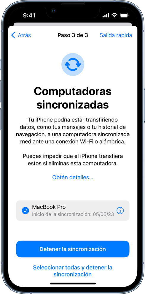 Las pantallas de dos iPhone mostrando la pantalla Computadoras sincronizadas y la pantalla Retransmisión privada de iCloud.