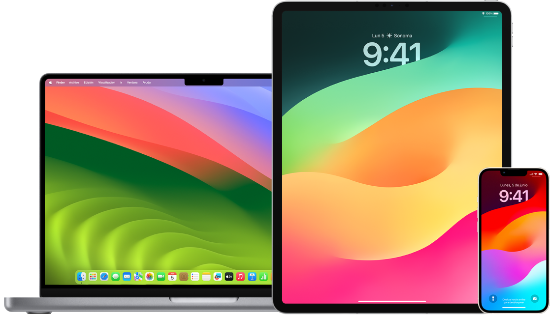 Una MacBook Air, un iPad y un iPhone.