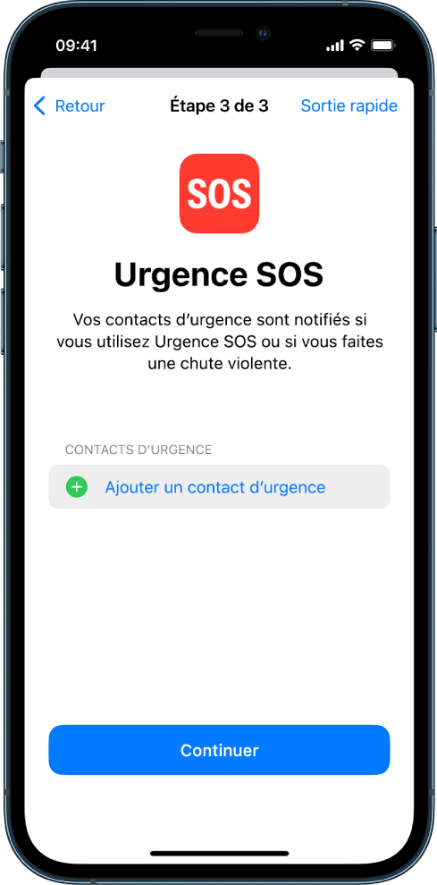 Deux écrans d’iPhone qui montrent l’écran Urgence SOS et l’écran Mettre à jour le code d’accès de l’appareil.