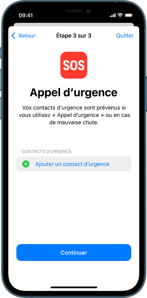 Deux écrans d’iPhone présentant l’écran Appel d’urgence et l’écran Mettre à jour le code de l’appareil.