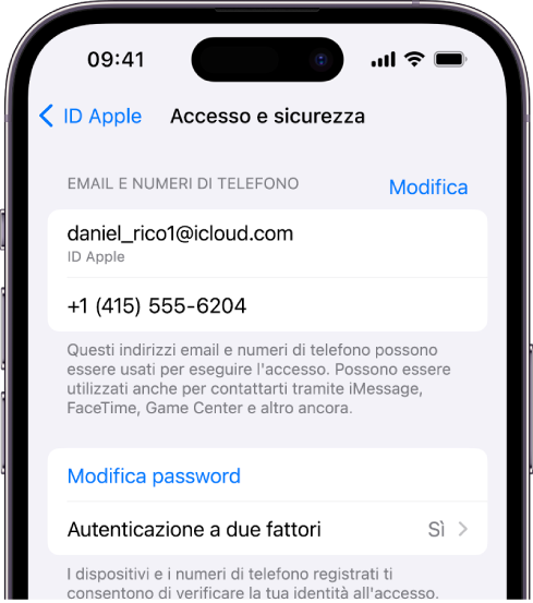 Una schermata di iPhone con l’autenticazione a due fattori attivata.