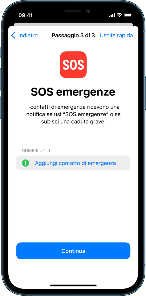 Due schermate di iPhone che mostrano “SOS emergenze” e la schermata “Aggiorna codice dispositivo”.