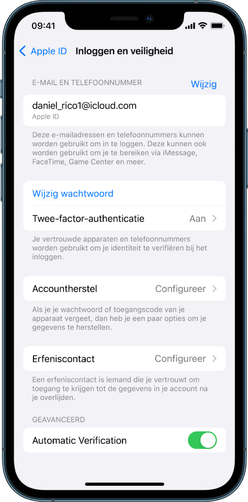 Een iPhone-scherm waarop twee-factor-authenticatie is uitgeschakeld.