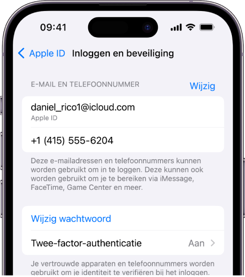 Een iPhone-scherm waarop twee-factor-authenticatie is ingeschakeld.