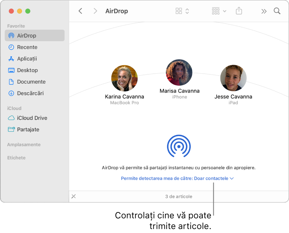 Fereastră AirDrop.